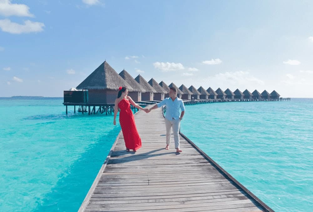 Couple pic with watervillas Maldives Holiday