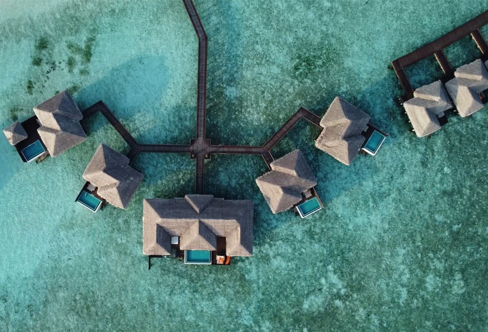 Top view water villas Maldives Holiday