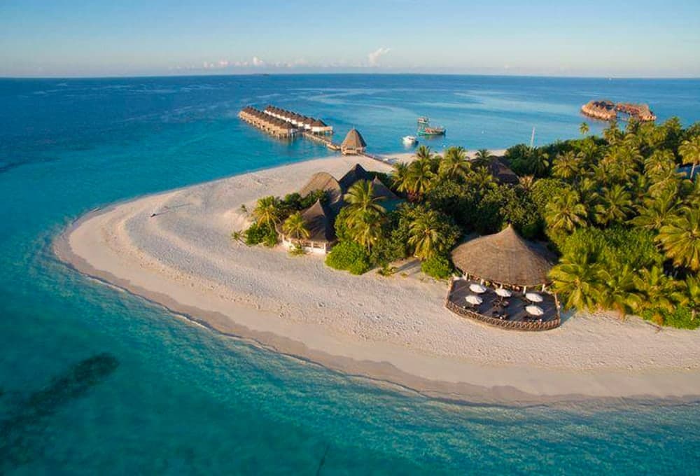 top side view of island resort Maldives Holiday